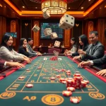 Tài xỉu MD5 action in a vibrant casino, players betting on dice rolls at an engaging gaming table.