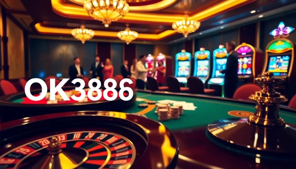 Experience vibrant gaming dynamics at OK8386 with luxury poker and roulette setups.
