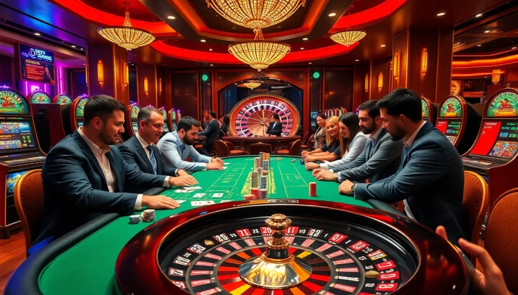 Players strategizing at a vibrant table while enjoying the kjc game experience in an exciting casino atmosphere.