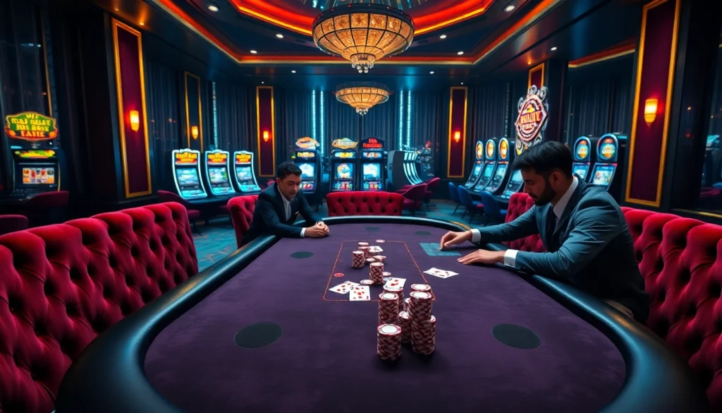 Feel the excitement at Luck8 while playing cards at a luxurious casino poker table.