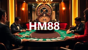 Professional players enjoying a game at the HM88 casino with elegant decor and poker chips.